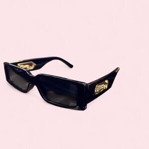 Rectangle Sunglasses Unisex Black with gold Cheetah Detail Y2k edgy black